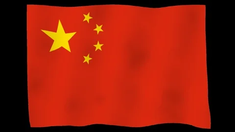 Flag of China, 60 fps, slow motion, lopped, alpha channel Stock Footage 100021898