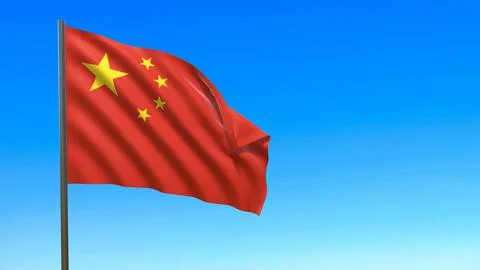 The flag of China waving in the wind in the blue sky イラスト素材