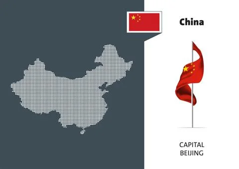 Flag of China on white background. Dotted map of China Stock Illustration
