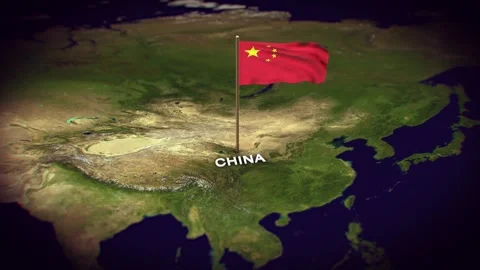 The Flag of China on the World Map, China map with flag 3d animation Stock Footage 289638712