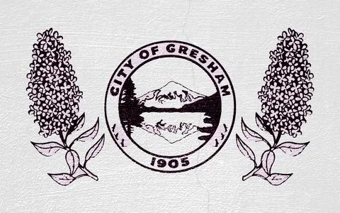 Flag of the city of Gresham, Oregon, USA, on a background of a plaster wall.  写真素材
