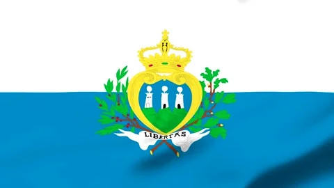 Flag with coat of arms featuring castle and liberty motto Vídeo Stock 343317251