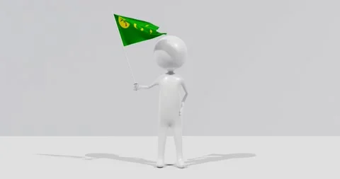 Flag of Cocos keeling. 3D Character holding and waving flag 4K UHD 60FPS Video stock 223316546