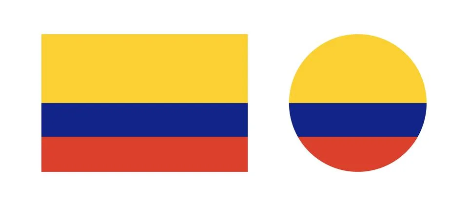 Flag of Colombia set. Round, rectangular Colombian flag badges. Colombia flag Illustrazione stock