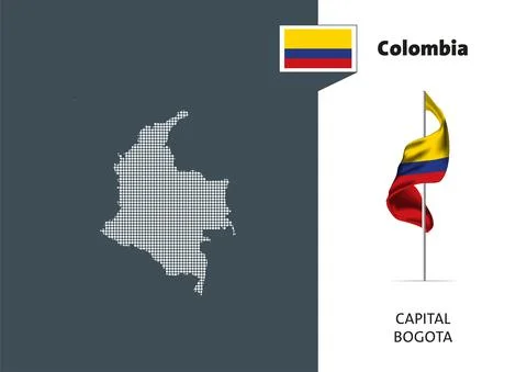 Flag of Colombia on white background. Dotted map of Colombia Stock Illustration