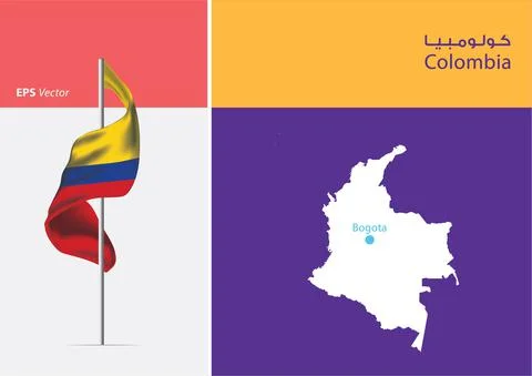 Flag of Colombia on white background with Map Stock Illustration