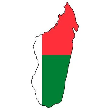 Flag colored Madagascar map, Madagascar map filled with red green white national Stock Illustration