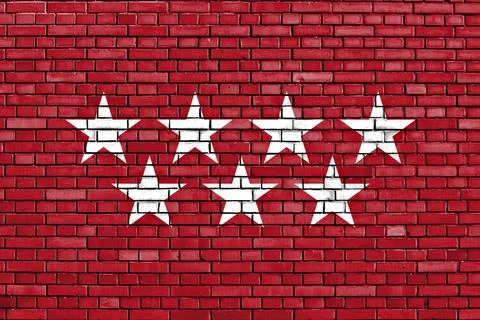 Flag of Community of Madrid painted on brick wall Stock Illustration