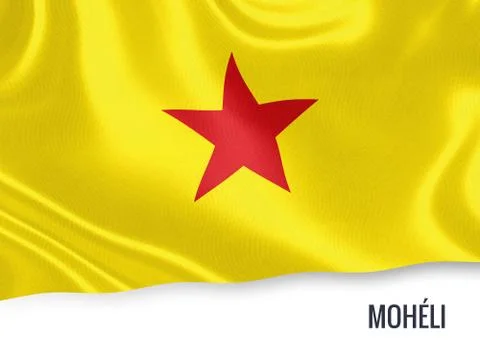Flag of Comorian state Moheli waving on an isolated white background. State.. Stock Illustration
