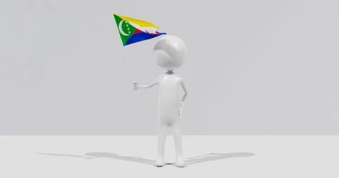 Flag of the Comoros. 3D Character holding and waving flag 4K UHD 60FPS Stock Footage 223316643