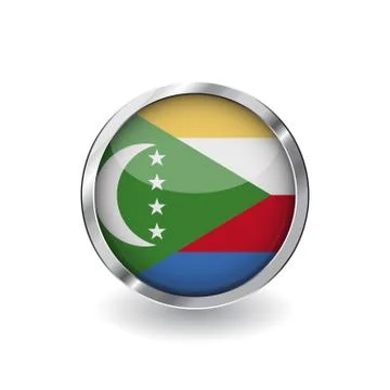 Flag of comoros, button with metal frame and shadow. comoros flag vector icon Stock Illustration