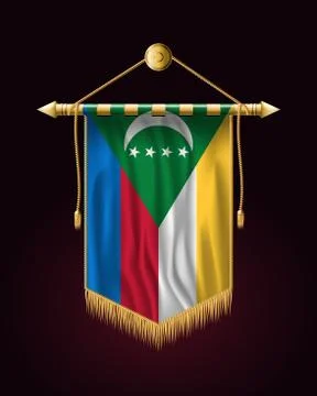 Flag of Comoros. Festive Vertical Banner. Wall Hangings with Gold Tassel Stock Illustration