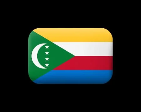 Flag of Comoros. Matted Vector Icon and Button. Rectangular Shape with Rounde Stock Illustration