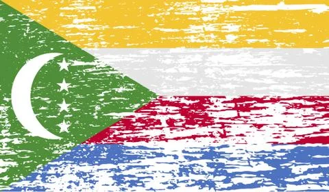 Flag of Comoros with old texture. Vector Stock Illustration