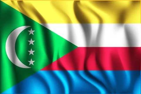 Flag of Comoros. Rectangular Icon. Waving Effect. Vector Stock Illustration