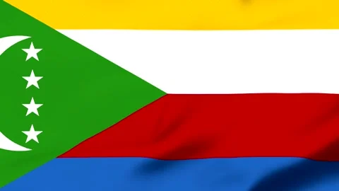 Flag of Comoros with stars and crescent on green background Vídeo Stock 343573805