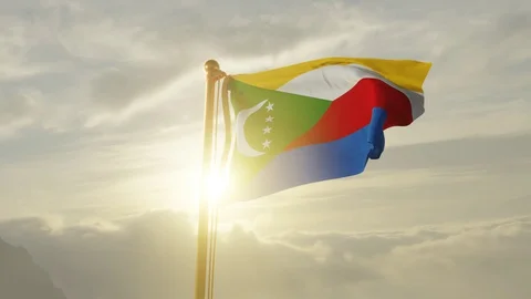 Flag of the Comoros Waving, Realistic Animation, 4K UHD 60 FPS Slow-Motion Video stock 129229068