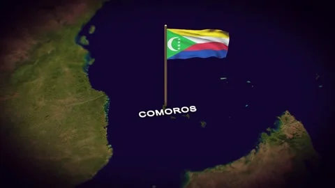 The Flag of Comoros on the World Map, Comoros map with flag 3d animation Stock Footage 306606225