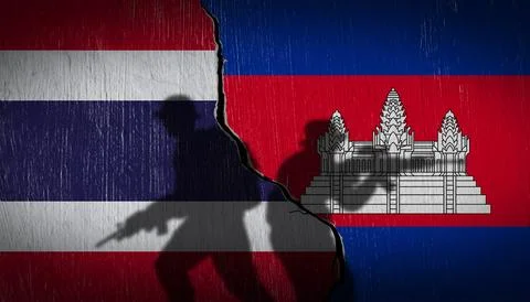 Flag concept, war between cambodia and thailand Stock Photos