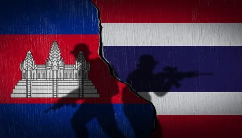 Flag concept, war between cambodia and thailand Stock Photos
