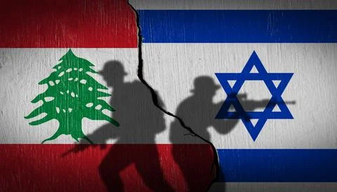 Flag concept, war between Israel and lebanon Stock Photos