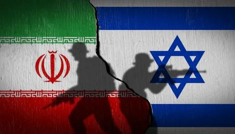 Flag concept, war between Israel and iran Stock Photos