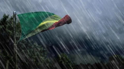 Flag of Congo with rain and dark clouds, terrible weather symbol Stock Illustration