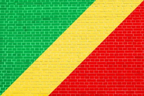 Flag of the Congo Republic on brick wall texture Stock Photos