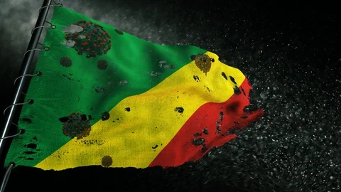 The flag of Congo republic is torn and marked with the virus of covid-19 . 動画素材 127196524