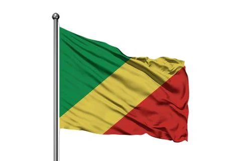 Flag of Congo waving in the wind, isolated white background. Congolese flag. 写真素材