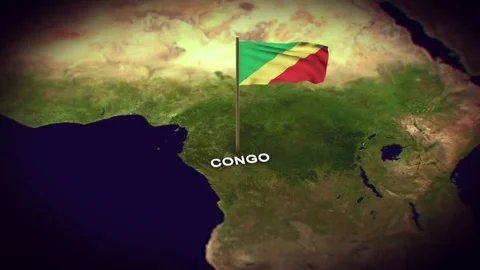 The Flag of Congo on the World Map, Congo map with flag 3d animation Stock Footage 306599054