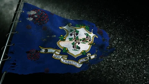 The flag of Connecticut is torn and marked with the virus of covid-19 . 스톡 동영상 127196659