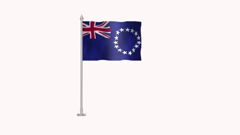 Flag of Cook Island, Pole flag of Cook Island on white screen, Cook Island .. Stock Footage 264119550