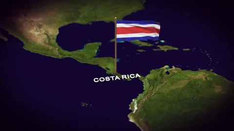 The Flag of Costa Rica on the World Map, Costa Rica map with flag 3d animation Stock Footage 306599678