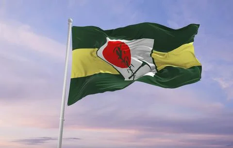 Flag of county St. Clair, Illlinoise , USA at cloudy sky background on sunset Stock Illustration