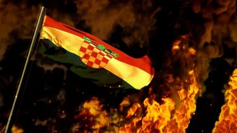 Flag of Croatia on burning fire background - hard times concept Stock Illustration