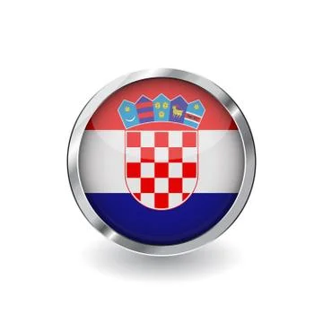 Flag of croatia, button with metal frame and shadow. croatia flag vector icon Stock Illustration
