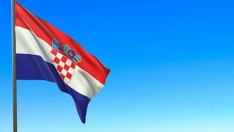 Flag of Croatia waving in the wind on flagpole against the sky 3d-rendering 스톡 일러스트
