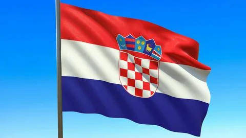 Flag of Croatia waving in the wind on flagpole against the sky 3d-rendering イラスト素材