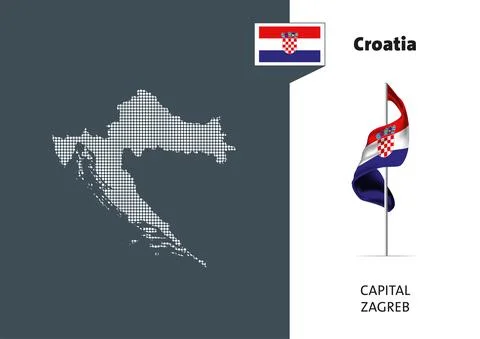 Flag of Croatia on white background. Dotted map of Croatia Stock Illustration
