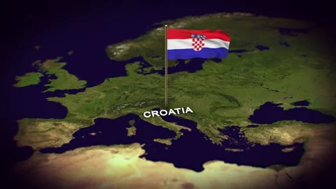 The Flag of Croatia on the World Map, Croatia map with flag 3d animation Stock Footage 306600883