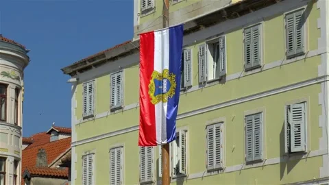Flag of the Croatian City of Split in bright colors. Video stock 144136049