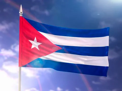 Flag of Cuba with flare and dark blue sky Stock Illustration
