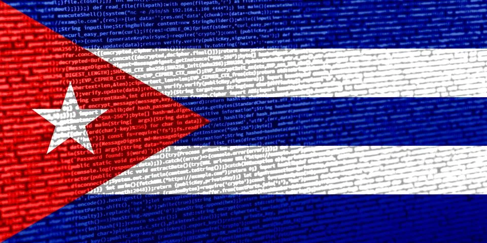 Flag of Cuba over digital code. Concept of cybersecurity, innovation, and d.. Illustration