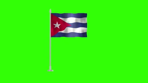 Flag of Cuba, Pole flag of Cuba on Green screen chroma key, Cuba 3D Animati.. Stock Footage 264120143