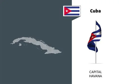 Flag of Cuba on white background. Dotted map of Cuba Stock Illustration