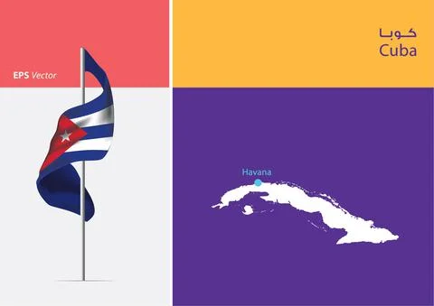 Flag of Cuba on white background with Map Stock Illustration