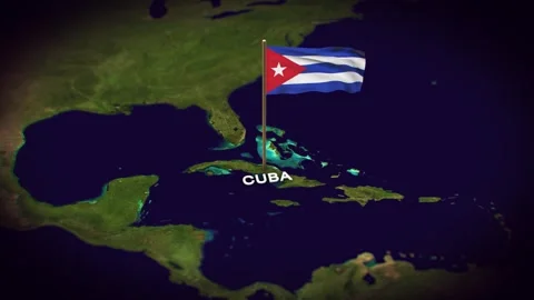 The Flag of Cuba on the World Map, Cuba map with flag 3d animation Stock Footage 289649965
