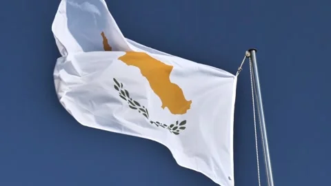 Flag of Cyprus flapping in the wind with blue sky SLOW MOTION Stock Footage 309926967