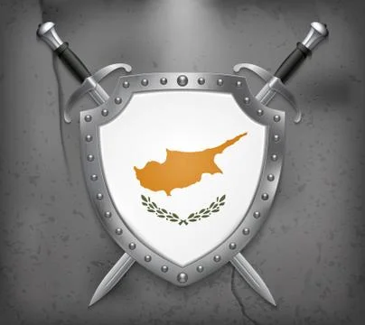 Flag of Cyprus. The Shield with National Flag. Two Crossed Swords. Medieval B Stock Illustration